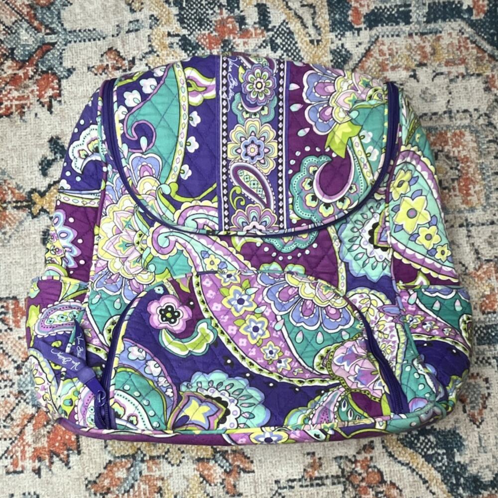Vera Bradley Backpack Quilted Cotton Purple Paisley "Heather" Pattern Retired